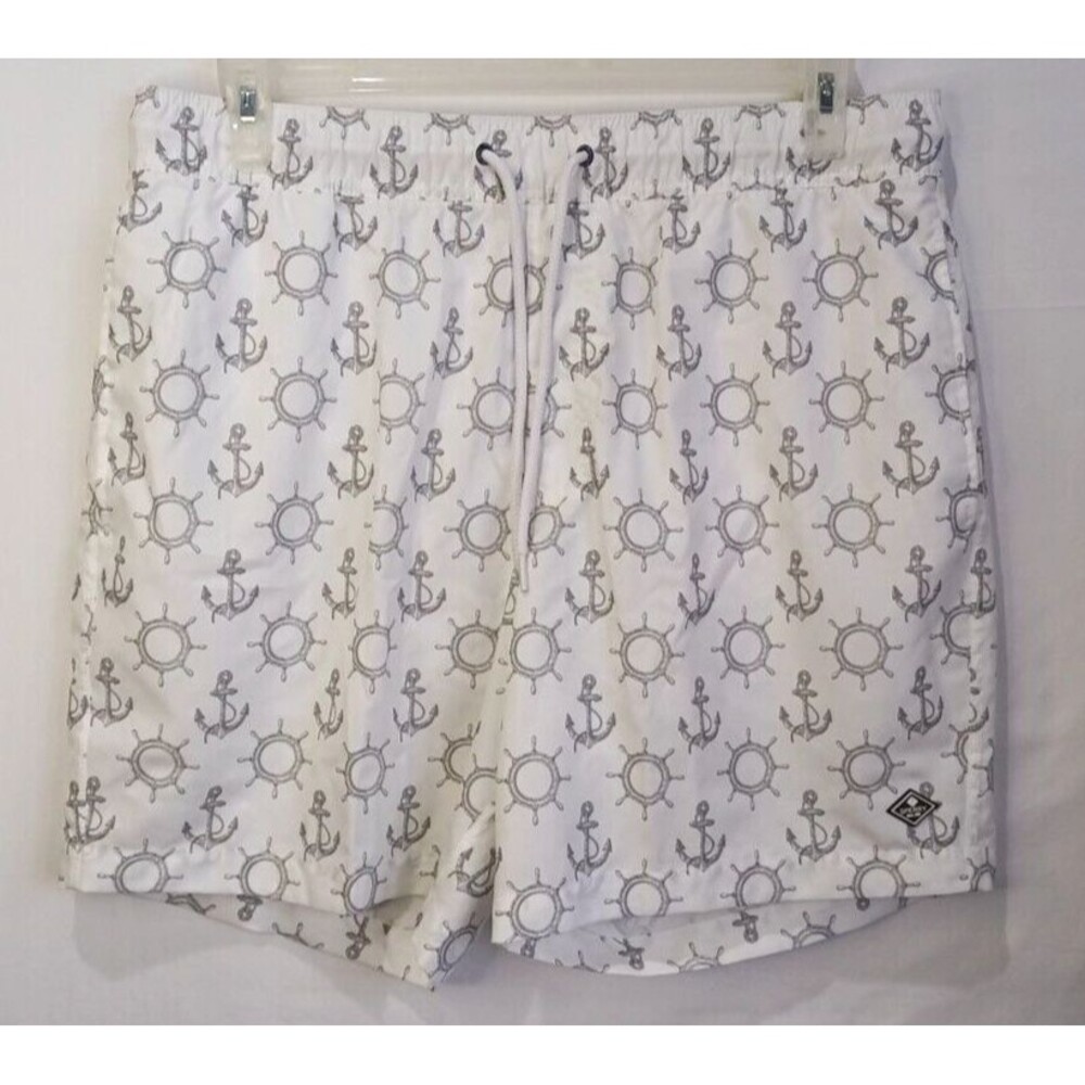 Sperry Mens Nautical Themed Board Shorts Bathing Suite White Size XXL Anchors